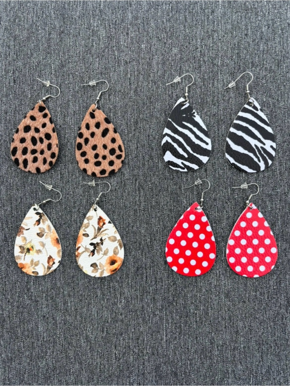 Lot of 4 - Faux Leather Tear Drop-Shaped Dangle Earrings - Excellent Condition!